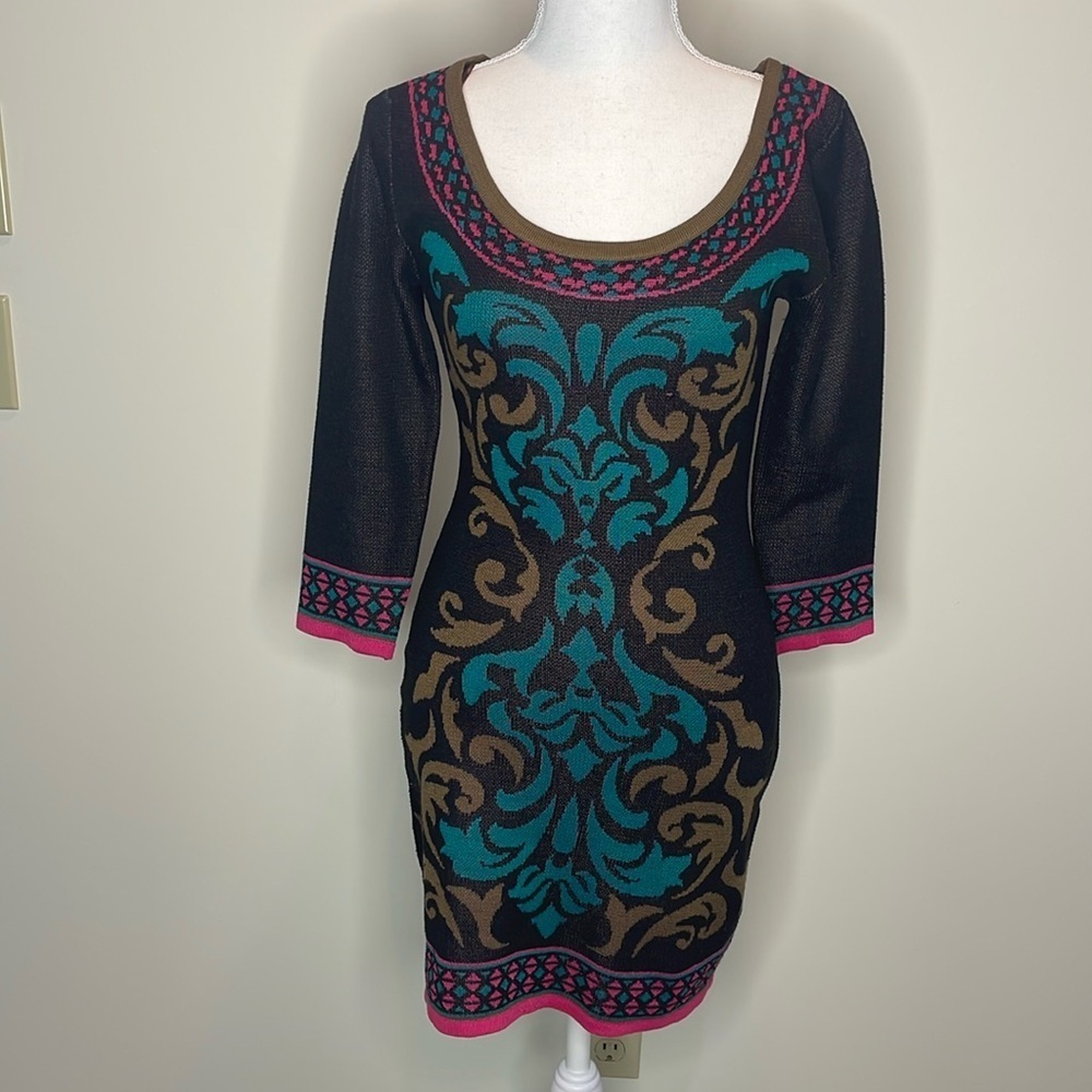 Flying Tomato Black Sweater Dress With Batik Pattern. Small